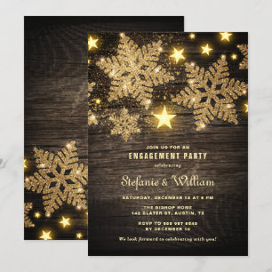Gold Glitter Snowflakes Rustige Engagement Party Kaart