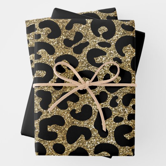 Gold glitter sparkle &black leopard print pattern inpakpapier vel (In situ)