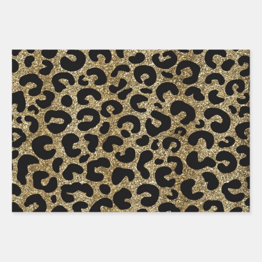 Gold glitter sparkle &black leopard print pattern inpakpapier vel (Voorkant)