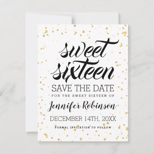 Gold Glitter Sparkle Confetti Sweet 16 Save Date Save The Date (Voorkant)