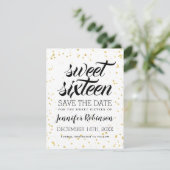 Gold Glitter Sparkle Confetti Sweet 16 Save Date Save The Date (Staand voorkant)