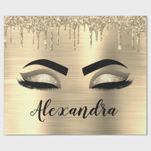Gold Glitter Sparkle Eyelashes Monogram Naam Cadeaupapier
