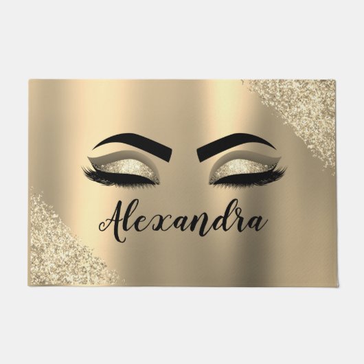Gold Glitter Sparkle Eyelashes Monogram Naam Deurmat (Voorkant)