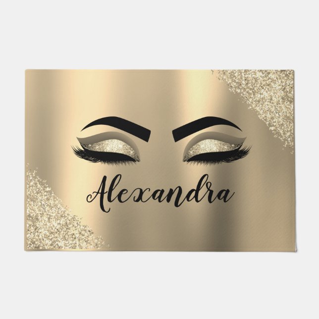 Gold Glitter Sparkle Eyelashes Monogram Naam Deurmat (Voorkant)