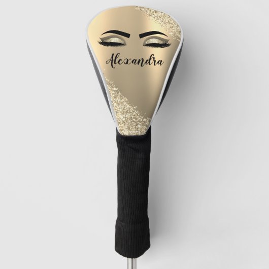 Gold Glitter Sparkle Eyelashes Monogram Naam Golfheadcover (Voorkant)