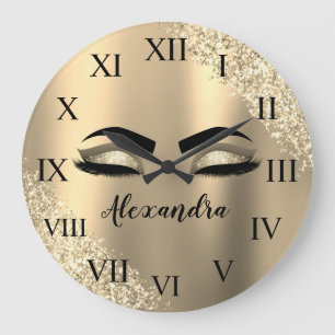 Gold Glitter Sparkle Eyelashes Monogram Naam Grote Klok