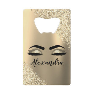 Gold Glitter Sparkle Eyelashes Monogram Naam Kredietkaart Flessenopener