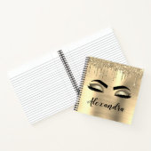Gold Glitter Sparkle Eyelashes Monogram Naam Notitieboek (Binnen)