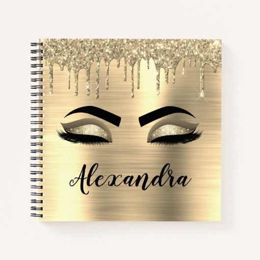Gold Glitter Sparkle Eyelashes Monogram Naam Notitieboek (Voorkant)