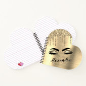 Gold Glitter Sparkle Eyelashes Monogram Naam Notitieboek (Binnen)