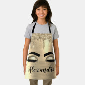 Gold Glitter Sparkle Eyelashes Monogram Naam Schort (Insitu)