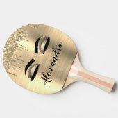 Gold Glitter Sparkle Eyelashes Monogram Naam Tafeltennisbatje (Zijkant)