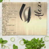 Gold Glitter Sparkle Eyelashes Monogram Naam Theedoek (Gevouwen)