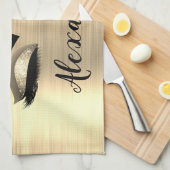 Gold Glitter Sparkle Eyelashes Monogram Naam Theedoek (Quarter Fold)