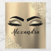 Gold Glitter Sparkle Eyelashes Monogram Naam Wijn Etiket (Enkel label)