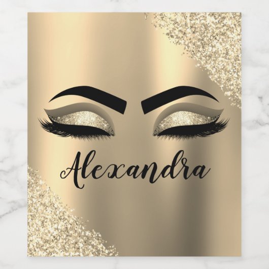 Gold Glitter Sparkle Eyelashes Monogram Naam Wijn Etiket (Enkel label)