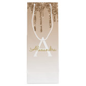 Gold Glitter & Sparkle Luxury Monogram Wijn Cadeautas (Achterkant)