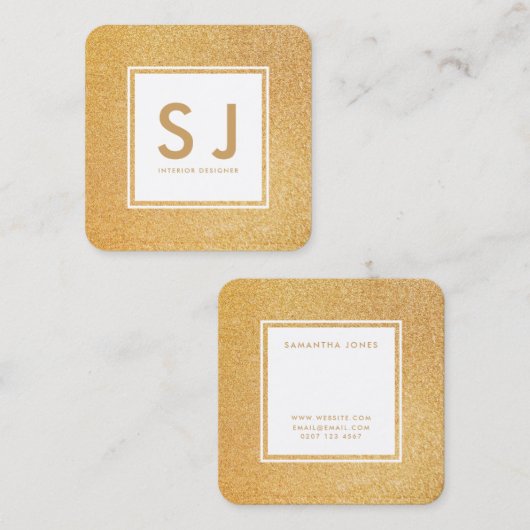 Gold Glitter Sparkle Moderne Interior Designer Vierkante Visitekaartje (Voorkant / Achterkant)