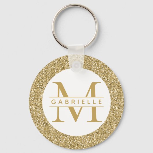 Gold Glitter Sparkly Initialen Custom Name Sleutel Sleutelhanger (Voorkant)