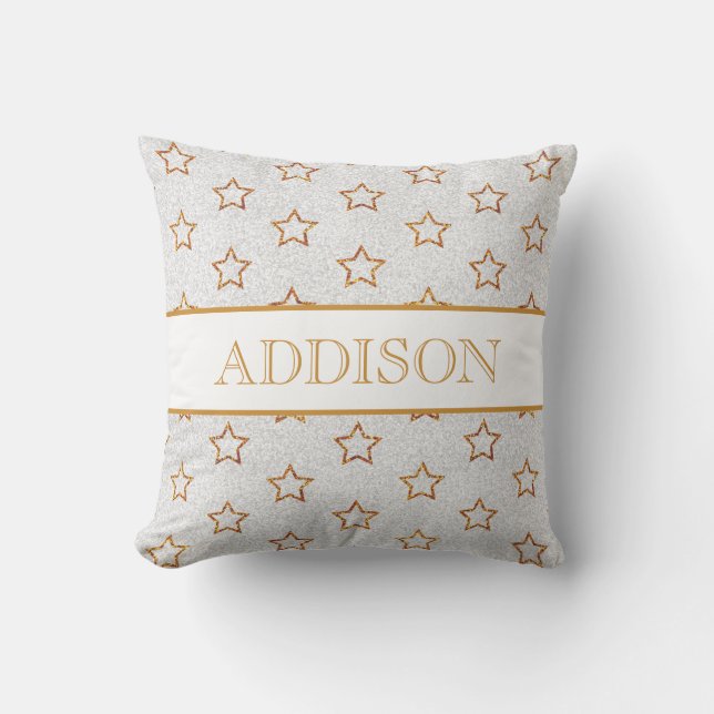Gold Glitter Star Monogram Pillow Kussen (Voorkant)