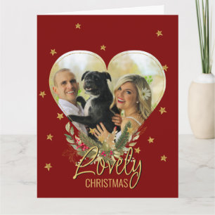 Gold Glitter Star Photo Heart Lieve Kerstrood Kaart