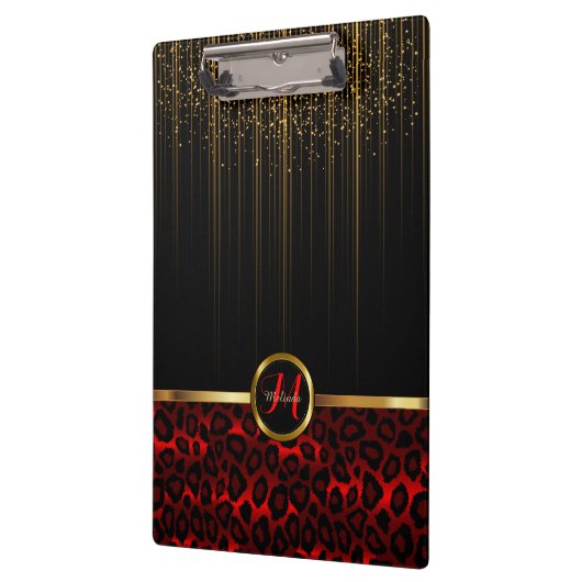 Gold Glitter Starlights en Red Leopard Skin Design Klembord (Links)