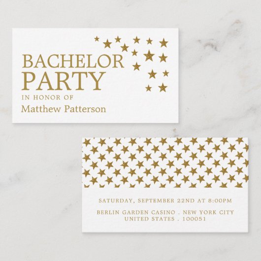 Gold Glitter Stars, Bachelor Party Ticket Invite (Voorkant / Achterkant)