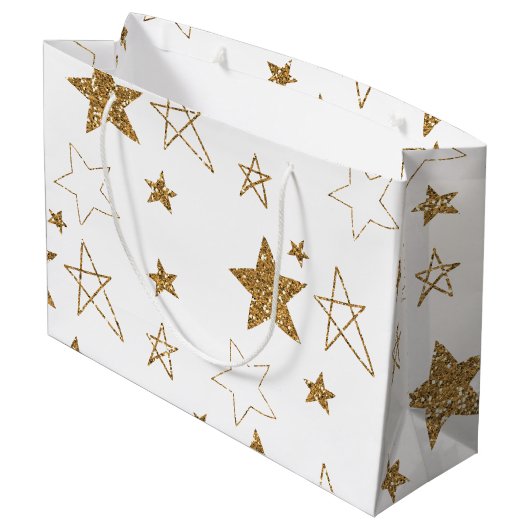Gold Glitter Stars Groot Cadeauzakje (Achterkant Gekanteld)