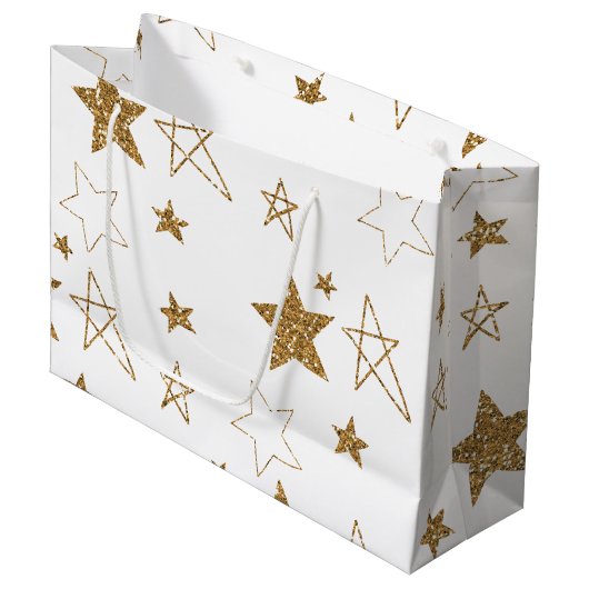 Gold Glitter Stars Groot Cadeauzakje (Voorkant Gekanteld)