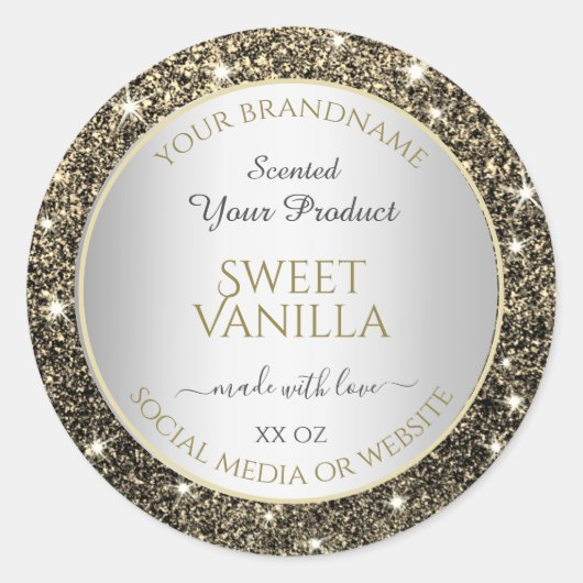 Gold Glitter Stars Productverpakkingslabels Ronde Sticker (Voorkant)