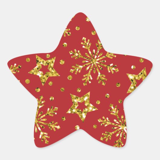 Gold Glitter Stars & Snowflakes Ster Sticker (Voorkant)
