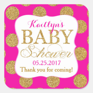 Gold Glitter Stippen Hot Pink Baby shower Label