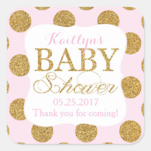 Gold Glitter Stippen Roze Baby shower Label