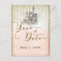 Gold Glitter Storybook Castle Bewaar de datum
