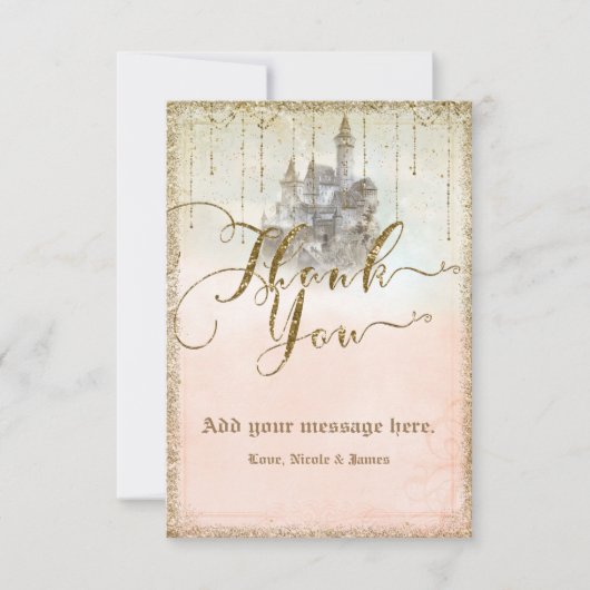 Gold Glitter Storybook Castle Wedding Bedankt (Voorkant)