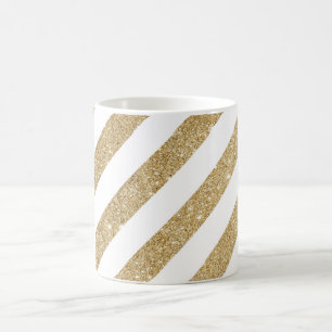 Gold Glitter Stripe Glam White Coffee Mok