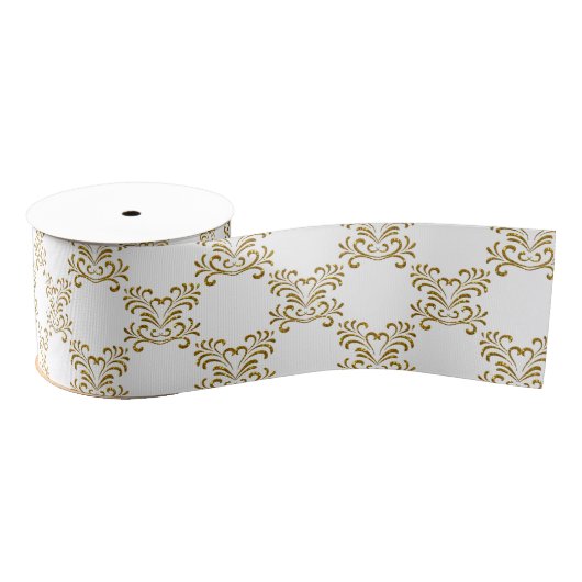 Gold Glitter Style Hearts Weddenschap Pattern Grosgrain Lint (Spoel)