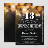 Gold Glitter Surprise 13e verjaardag Uitnodiging (Voorkant / Achterkant)