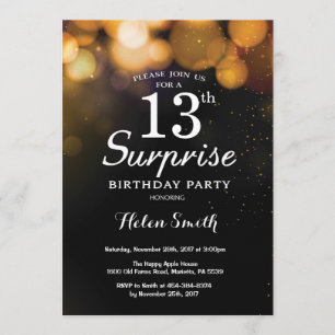 Gold Glitter Surprise 13th Birthday Invitation Kaart