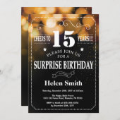 Gold Glitter Surprise - 15e verjaardag uitnodiging (Voorkant / Achterkant)