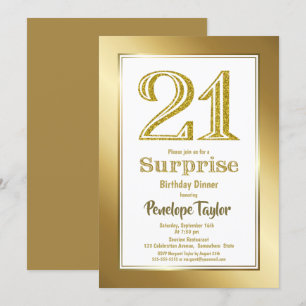 Gold Glitter Surprise 21st Birthday Dinner Party Kaart