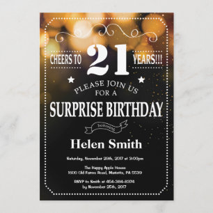 Gold Glitter Surprise 21st Birthday Invitation Kaart