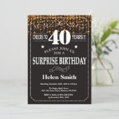 Gold Glitter Surprise 40th Birthday Invitation Kaart (Staand voorkant)