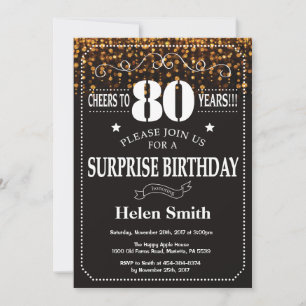 Gold Glitter Surprise 80ste verjaardag Uitnodiging