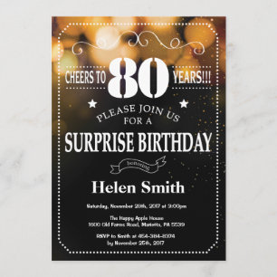Gold Glitter Surprise 80th Birthday Invitation Kaart