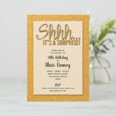 Gold Glitter SURPRISE Birthday Invitations (Staand voorkant)