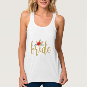 Gold Glitter Texture Text Bride Floral Accent Tanktop
