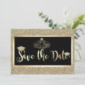 Gold Glitter, Tiara Afstuderen sparen de datum Save The Date (Staand voorkant)