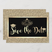 Gold Glitter, Tiara Afstuderen sparen de datum Save The Date (Voorkant / Achterkant)