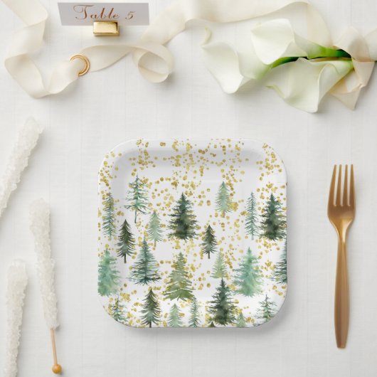 Gold Glitter Trees Bord kerstpapier (Huwelijk)